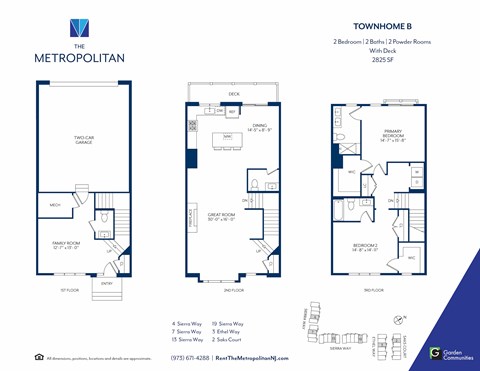 Floor plan for 2 beds, 4 baths, 2825 sqft